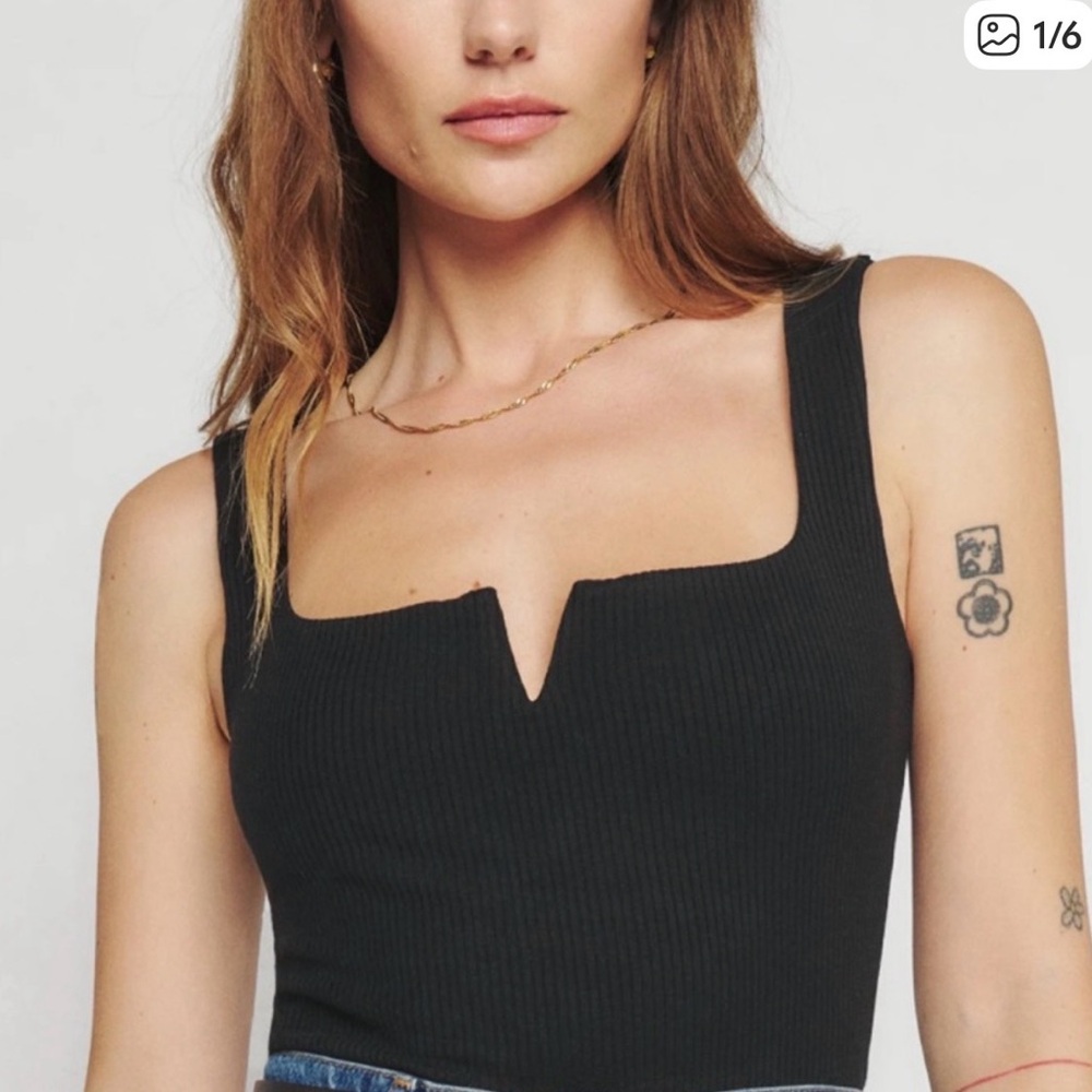 Reformation Black Ribbed Notch Square Tank